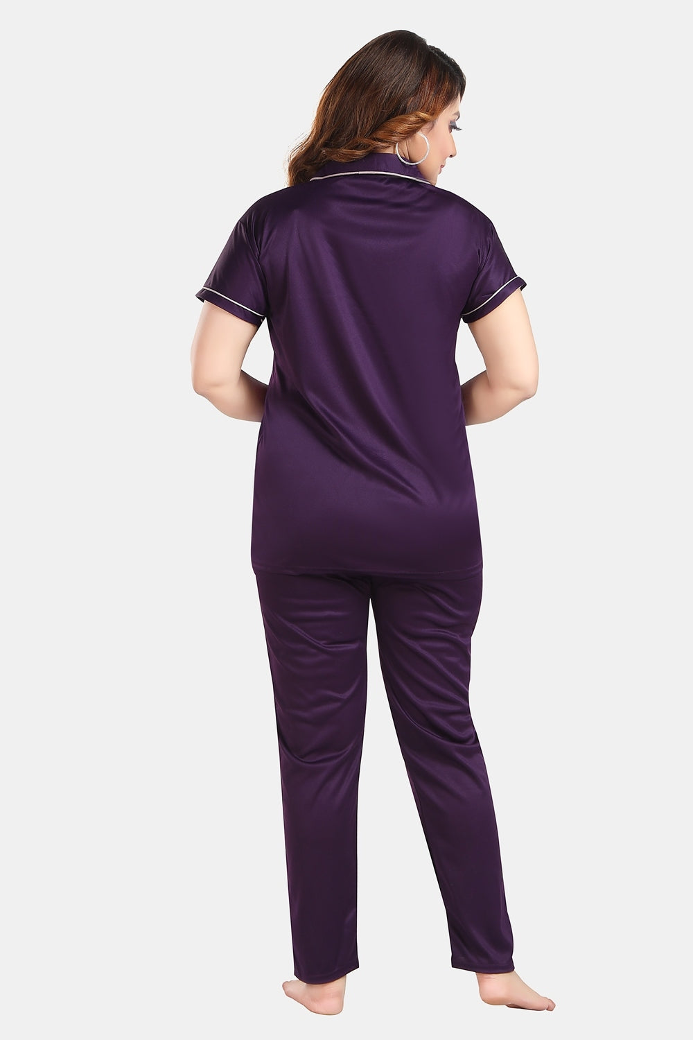 Fabme Women's Purple Printed Viscose Polyester EveryDay Top and Pyjama Set