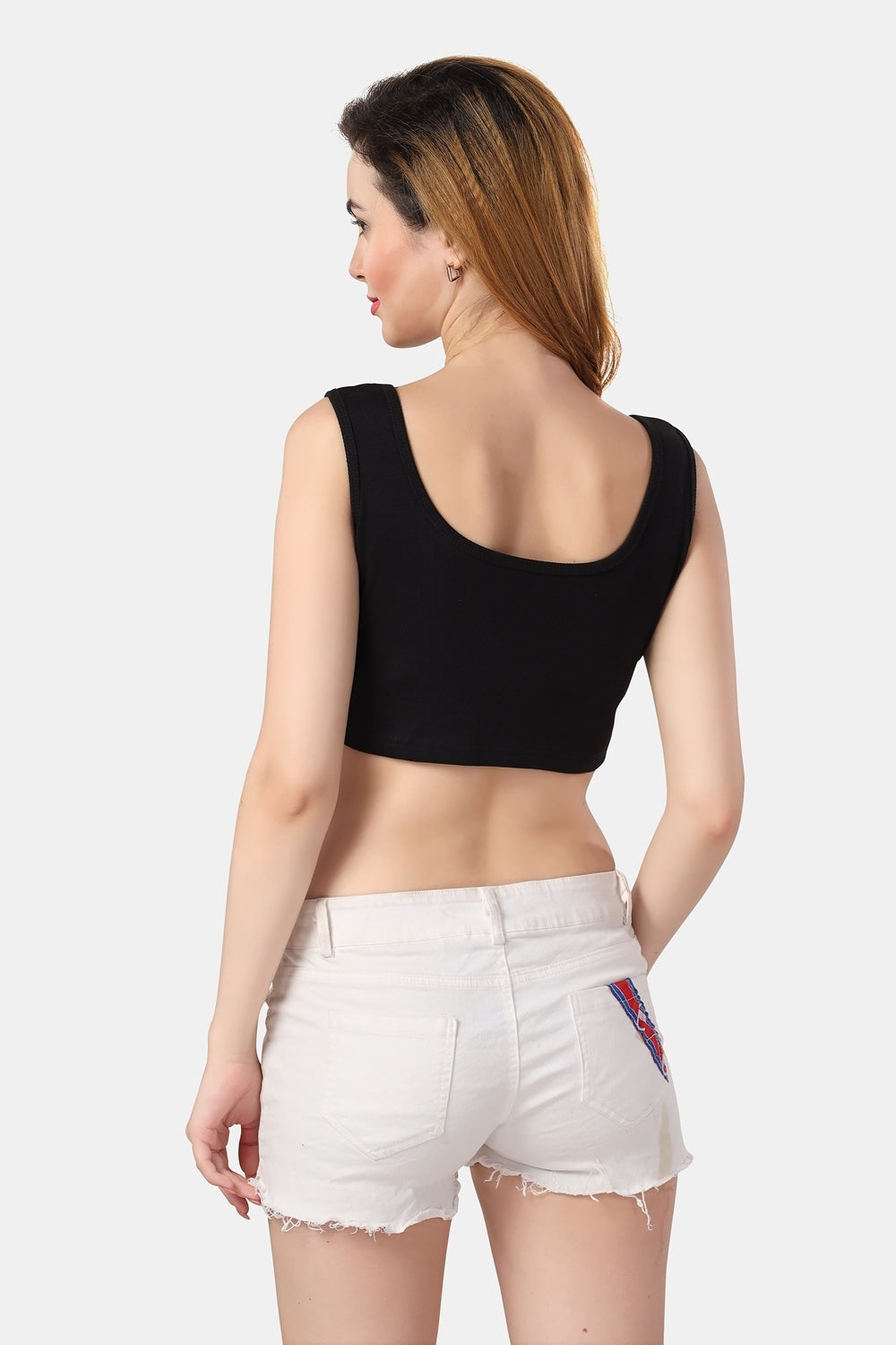 Fabme Women's Rib Black Square Neck Crop Top