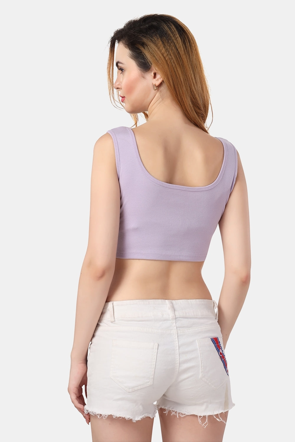 Fabme Women's Rib Lavender Square Neck Crop Top