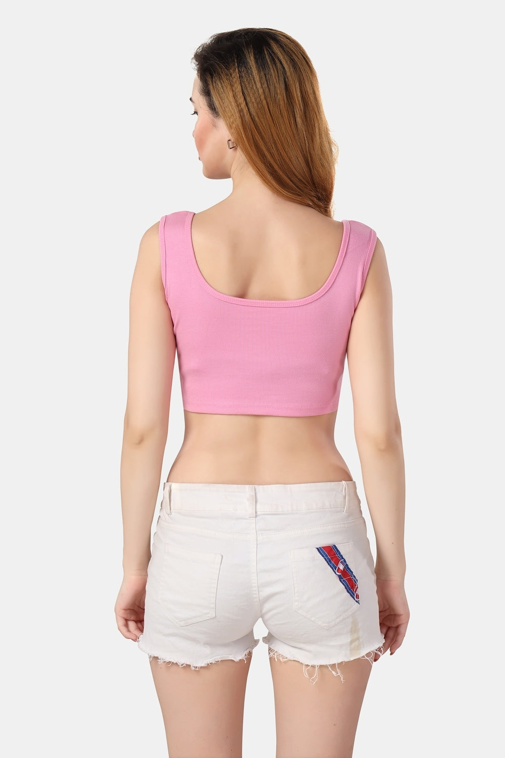 Fabme Women's Rib Pink Square Neck Crop Top