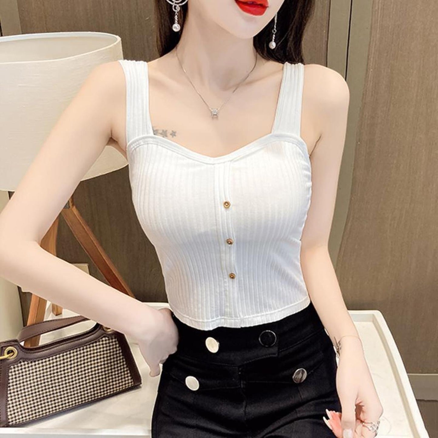 Fabme Women's Rib White Stylish Crop Top