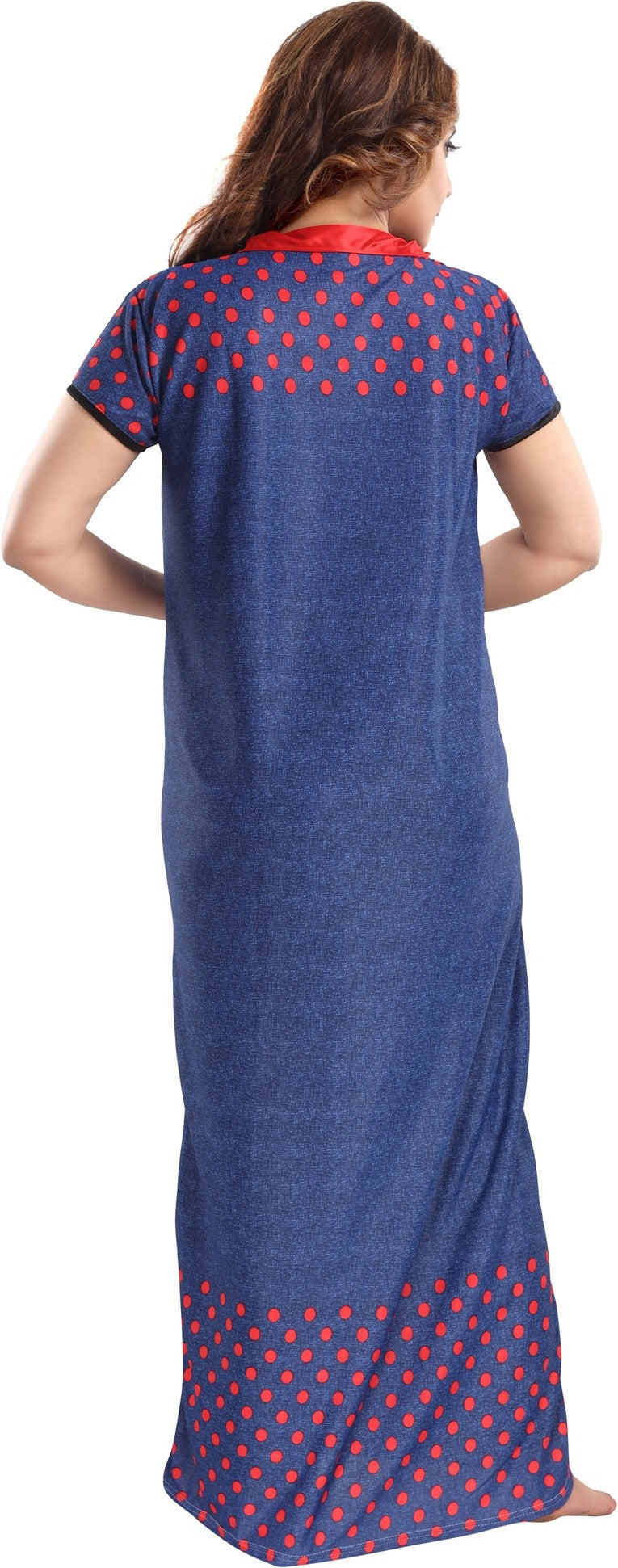 Fabme Women's Red Printed Sarina Satin / Polyester Full Length EveryDay Night Dress Nighty
