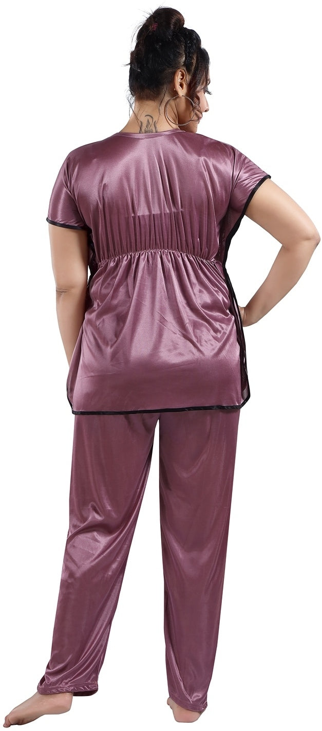 Fabme Women's Light purple Plain Satin EveryDay Top and Pyjama Set
