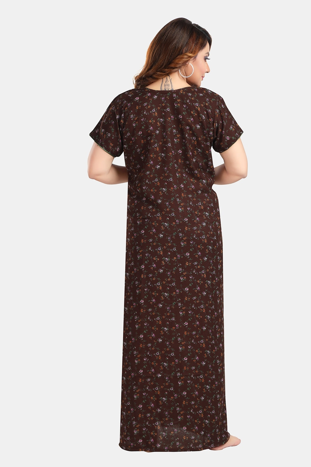 Fabme Women's Chocolate Horizontal Zip Alpine Cotton Full Length Maternity Night Dress Nighty