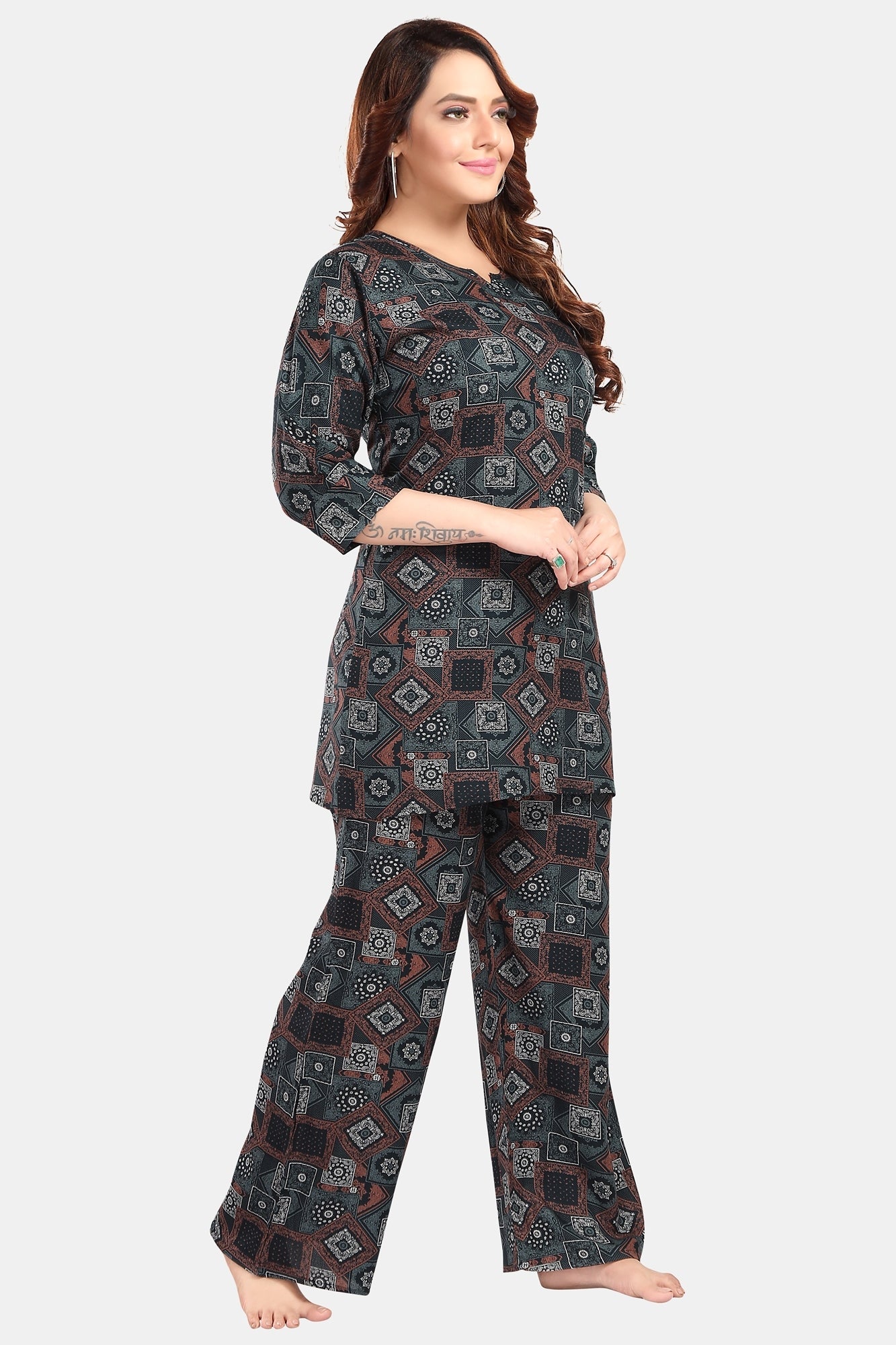 Fabme Women's Dark Green Pre and Post Pregnancy Rayon EveryDay Co-Ord Set