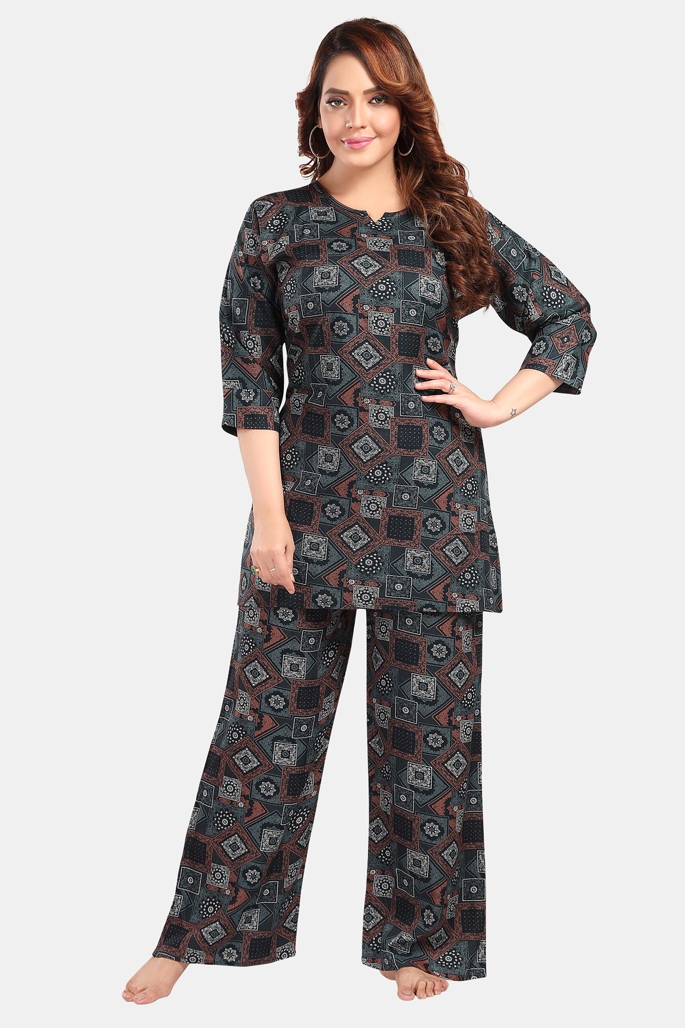 Fabme Women's Dark Green Pre and Post Pregnancy Rayon EveryDay Co-Ord Set