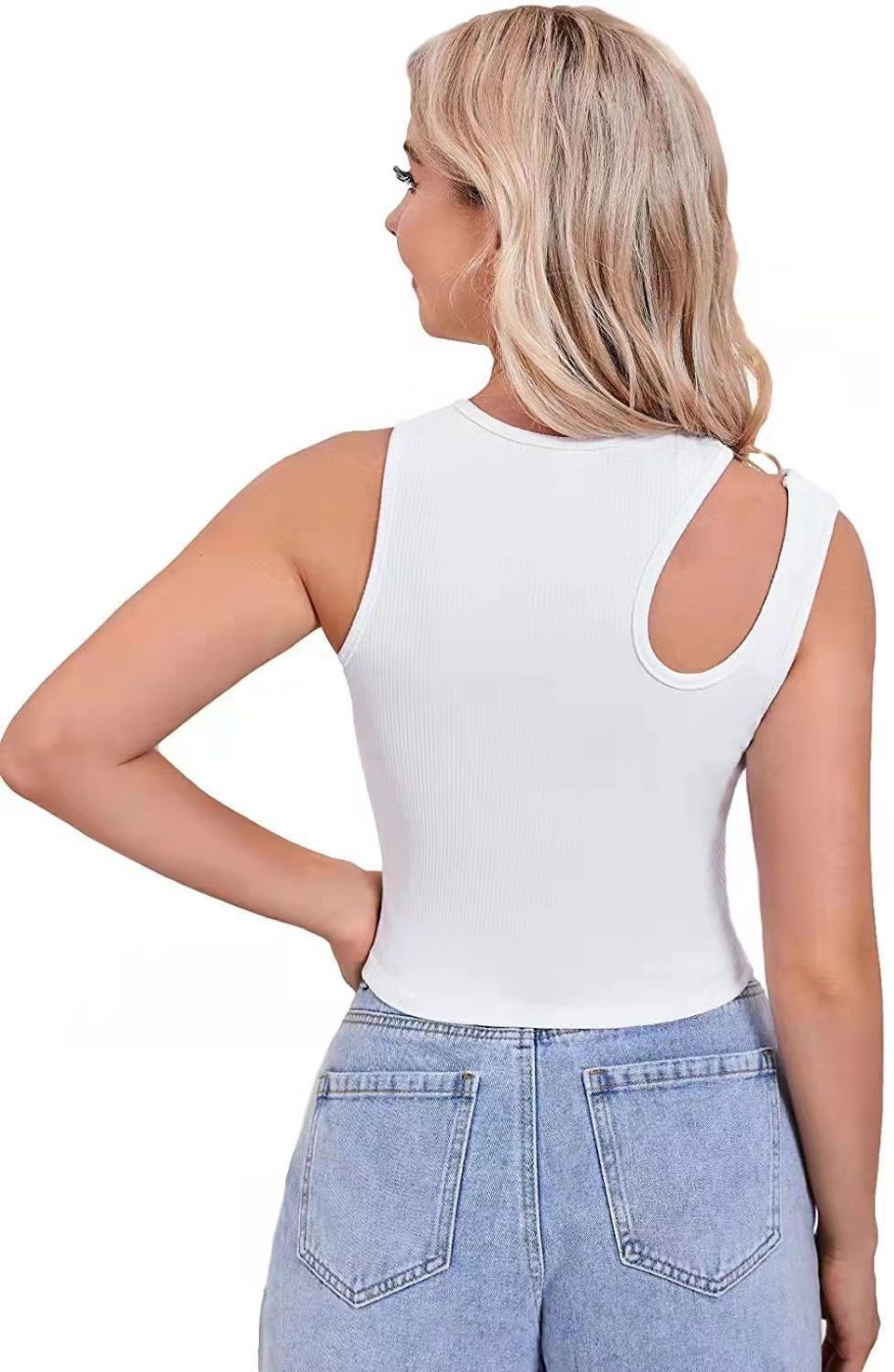 Fabme Women's Rib White Styled Neck Crop Top