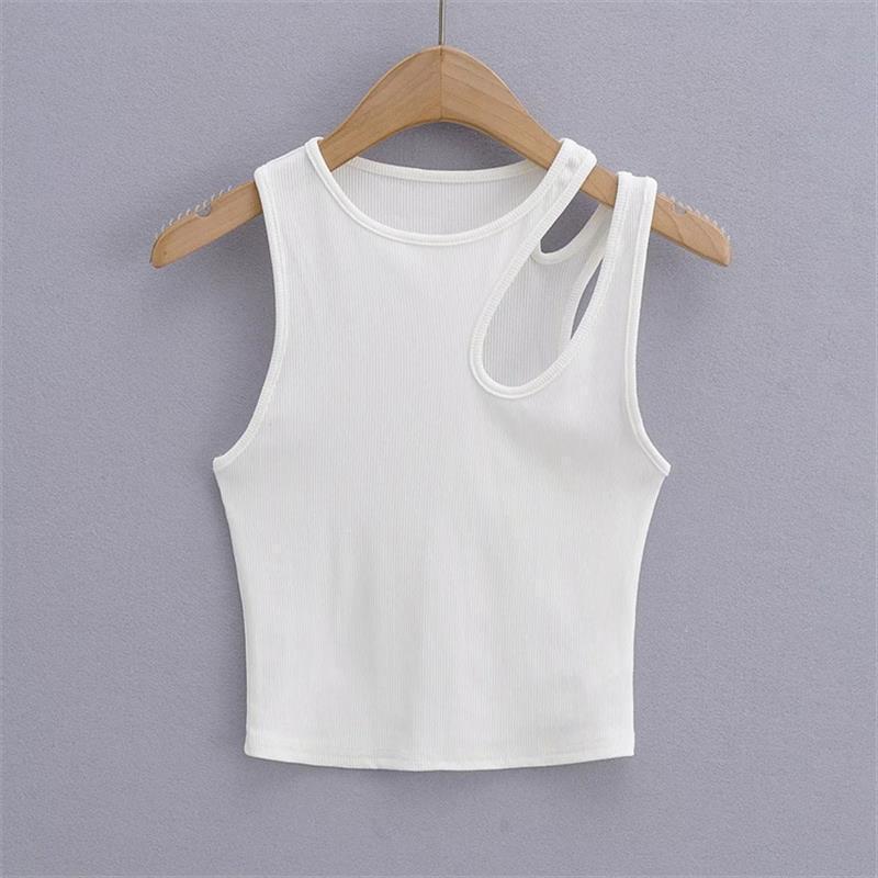 Fabme Women's Rib White Styled Neck Crop Top