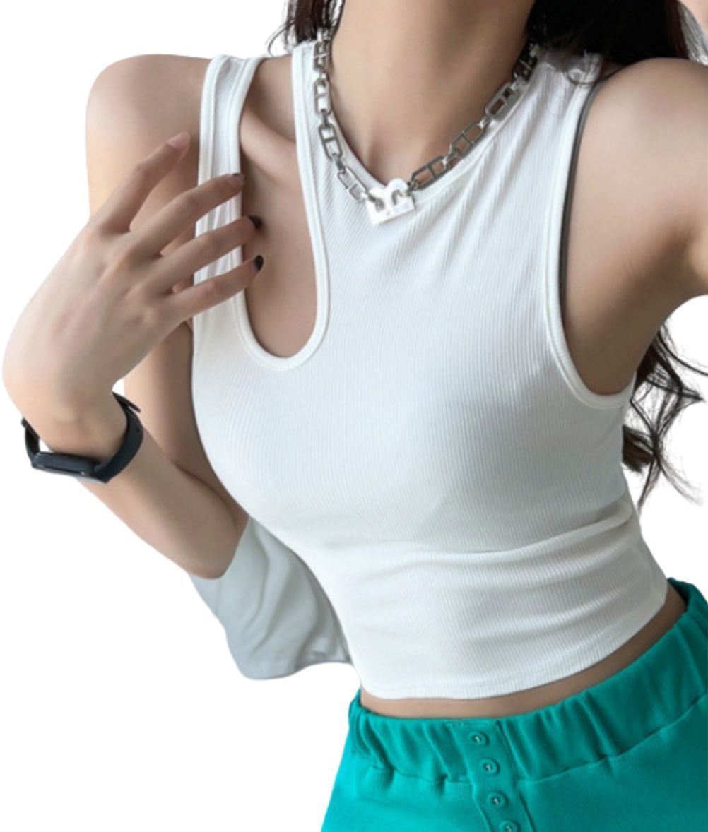 Fabme Women's Rib White Styled Neck Crop Top