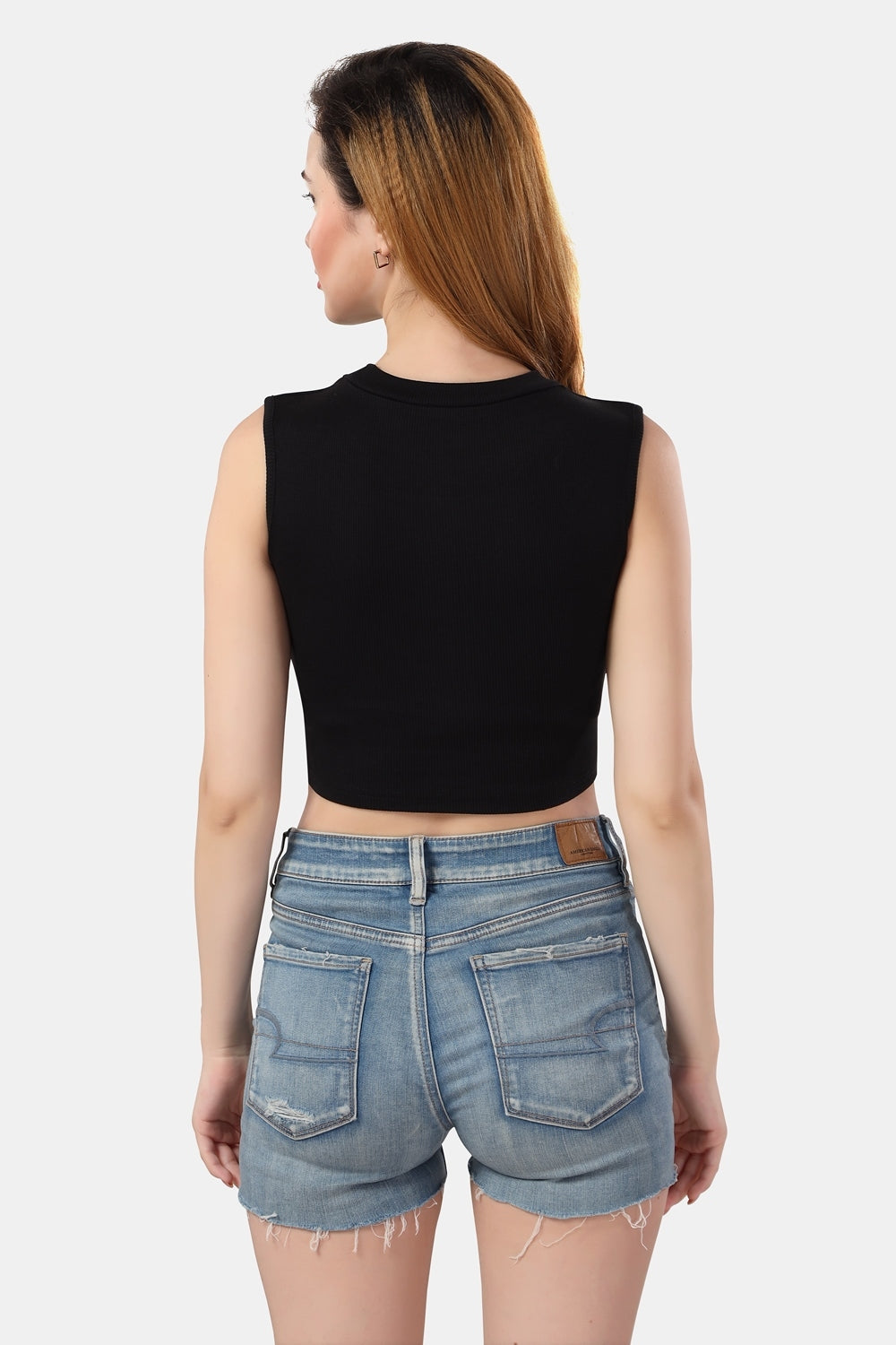 Fabme Women's Rib Black Turtle Neck Crop Top