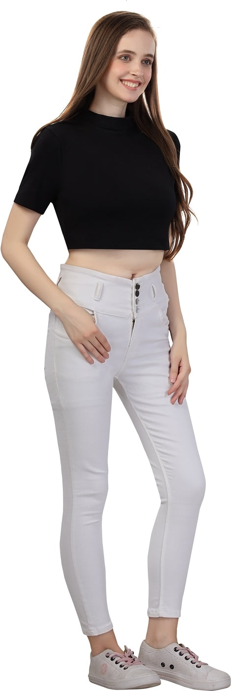 Fabme Women's Rib Black Turtle Neck Crop Top