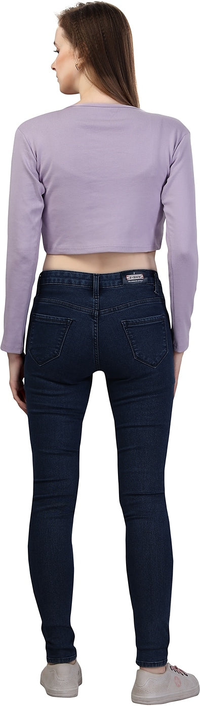 Fabme Women's Rib Lavender V Neck Crop Top