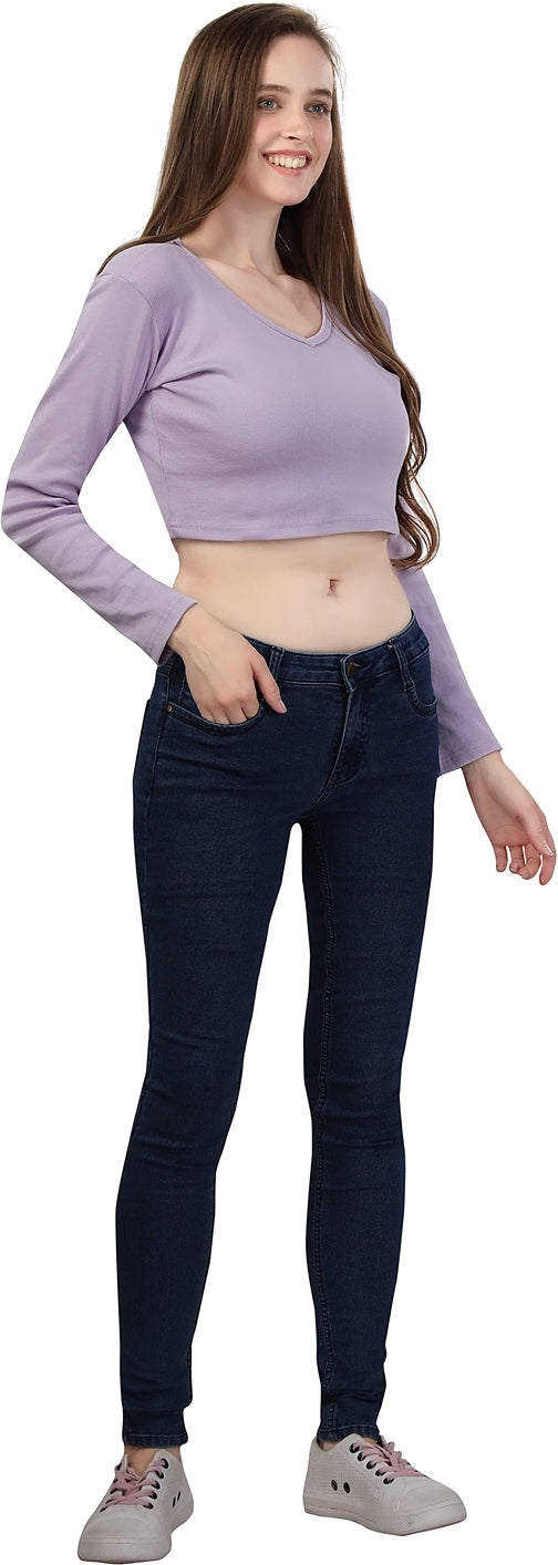 Fabme Women's Rib Lavender V Neck Crop Top