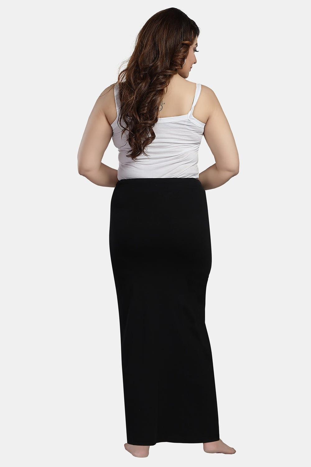 Fabme Women's Black Cotton Straight Saree shaper with Drawstring