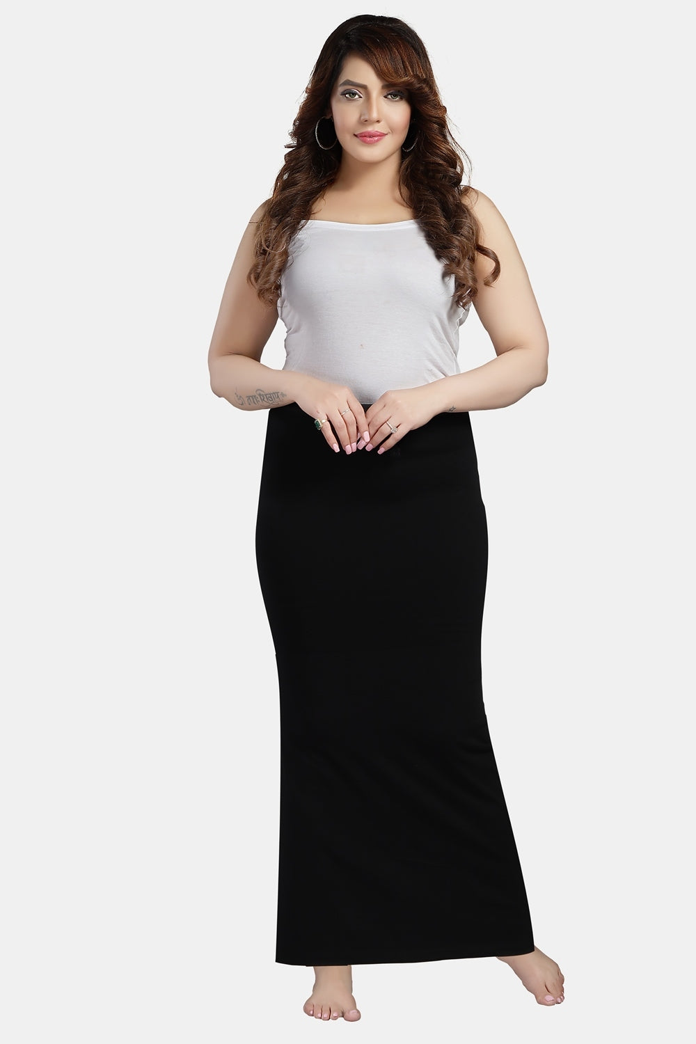Fabme Women's Black Cotton Straight Saree shaper with Drawstring