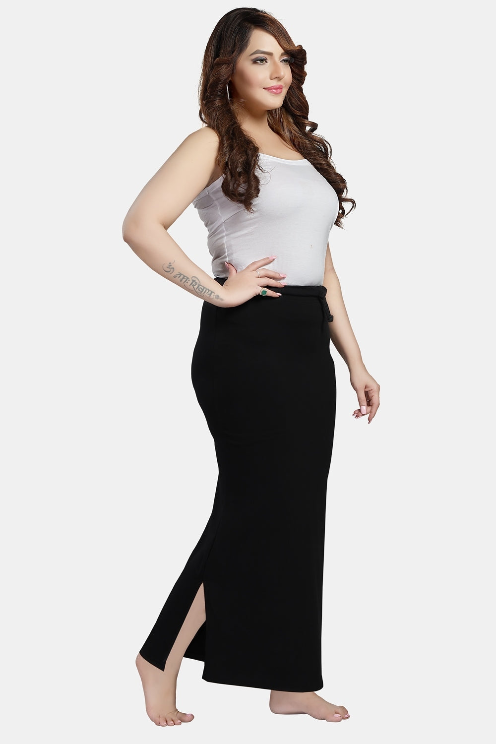 Fabme Women's Black Cotton Straight Saree shaper with Drawstring