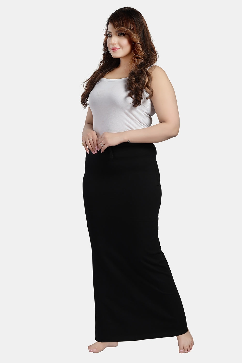 Fabme Women's Black Cotton Straight Saree shaper with Drawstring