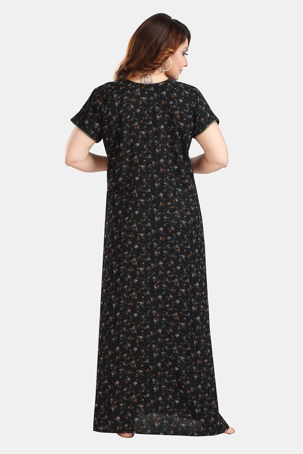 Fabme Women's Black Horizontal Zip Alpine Cotton Full Length Maternity Night Dress Nighty