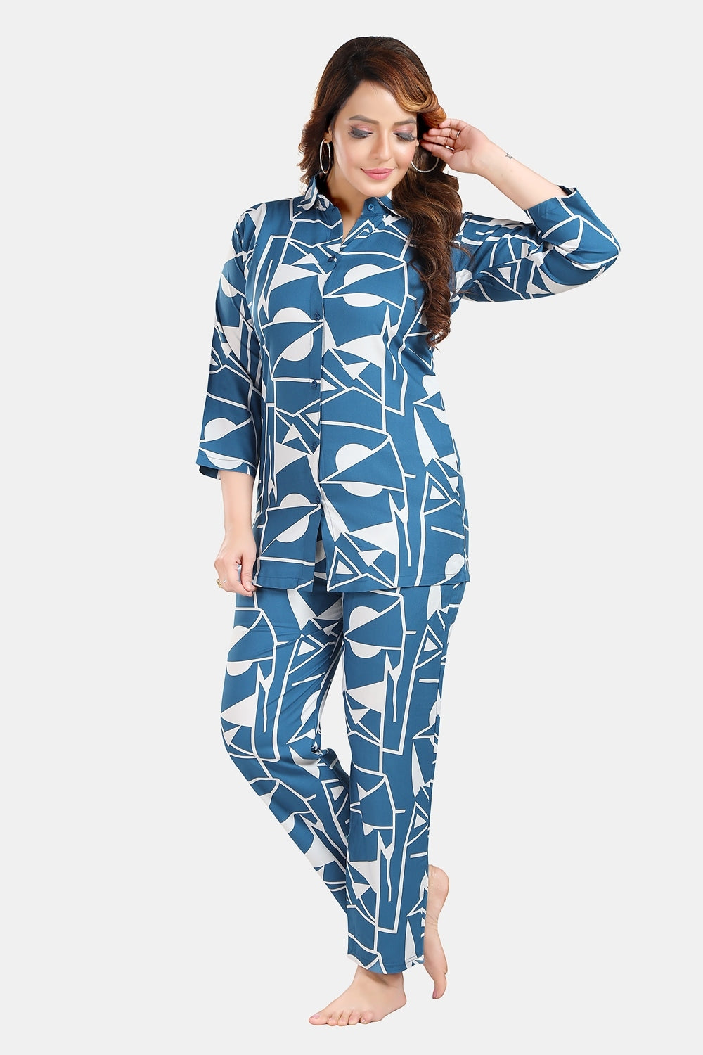 Fabme Women's Blue bohemian Rayon EveryDay Co-Ord Set