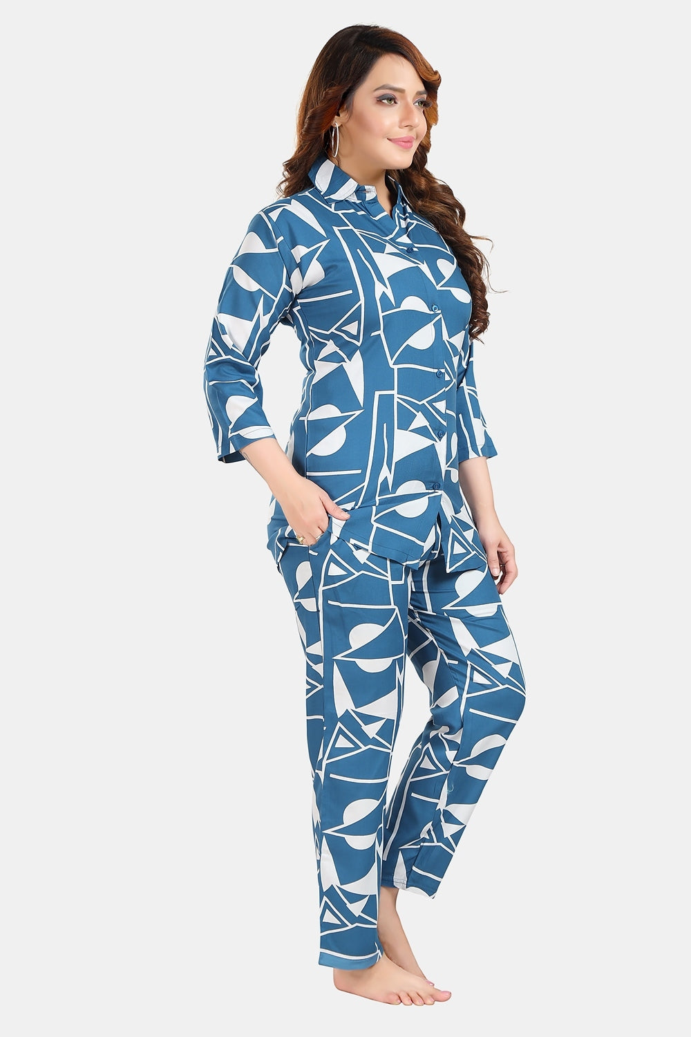 Fabme Women's Blue bohemian Rayon EveryDay Co-Ord Set