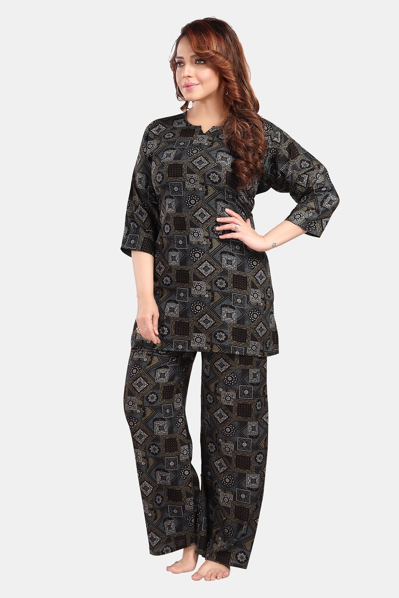 Fabme Women's Chocolate Motif Print Rayon EveryDay Co-Ord Set