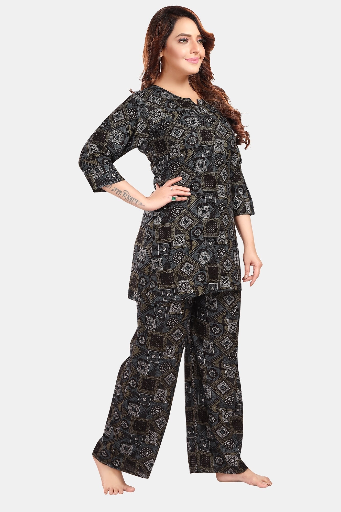 Fabme Women's Chocolate Motif Print Rayon EveryDay Co-Ord Set