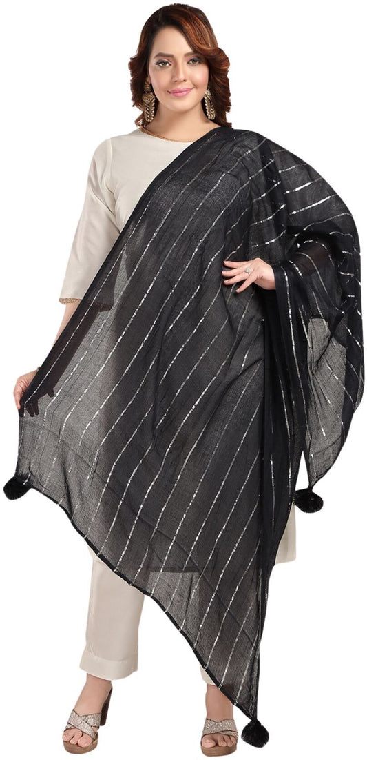 Fabme Women's Full Size, Soft Rayon, Striped, Large Balls Embellish, Dupatta