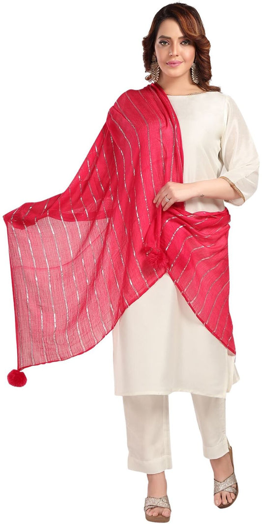Fabme Women's Full Size, Soft Rayon, Striped, Large Balls Embellish, Dupatta