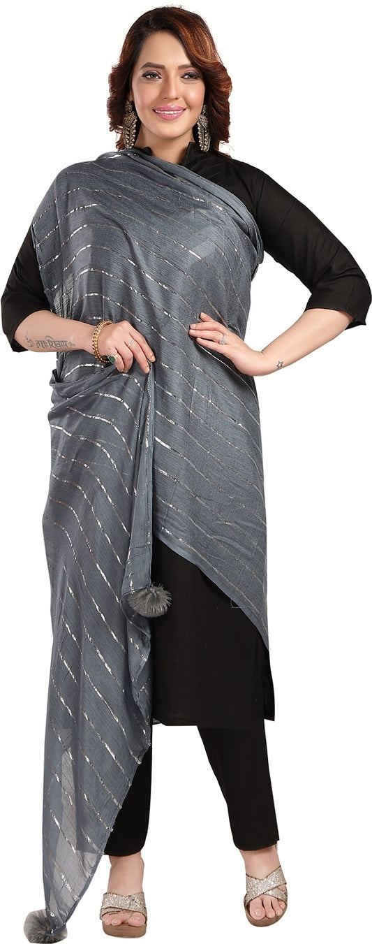 Fabme Women's Full Size, Soft Rayon, Striped, Large Balls Embellish, Dupatta