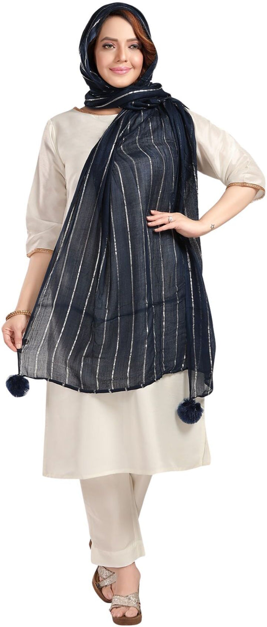Fabme Women's Full Size, Soft Rayon, Striped, Large Balls Embellish, Dupatta