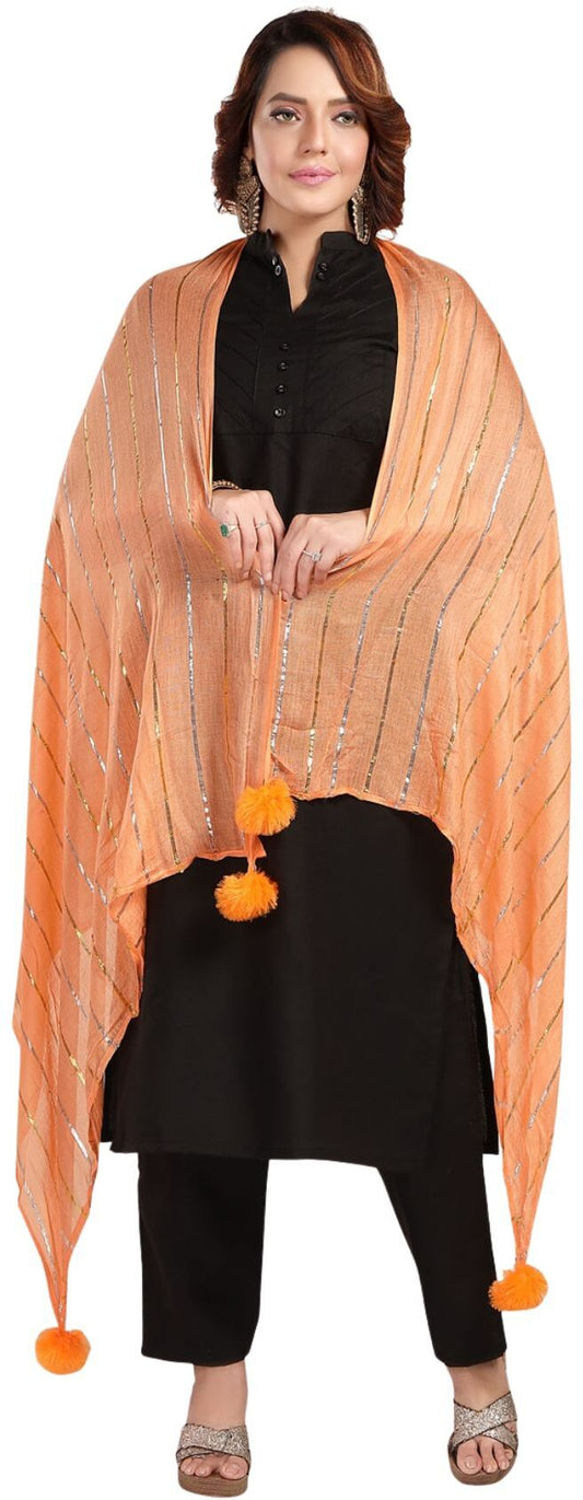 Fabme Women's Full Size, Soft Rayon, Striped, Large Balls Embellish, Dupatta