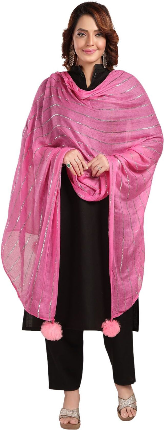 Fabme Women's Full Size, Soft Rayon, Striped, Large Balls Embellish, Dupatta