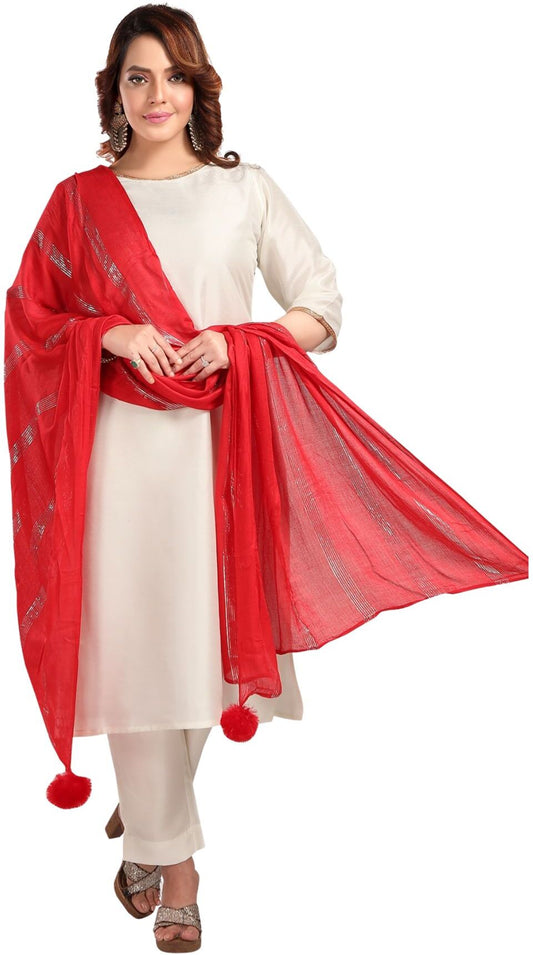 Fabme Women's Full Size, Soft Rayon, Striped, Large Balls Embellish, Dupatta