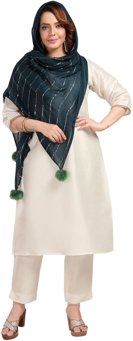 Fabme Women's Full Size, Soft Rayon, Striped, Large Balls Embellish, Dupatta