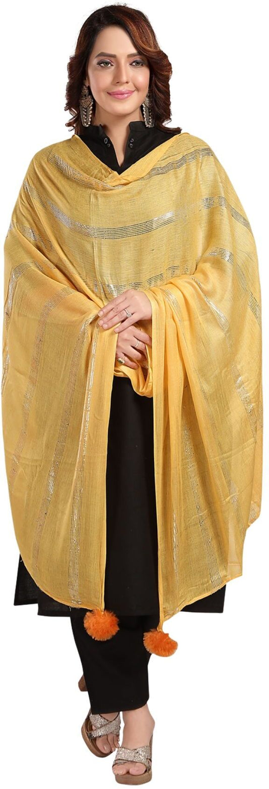 Fabme Women's Full Size, Soft Rayon, Striped, Large Balls Embellish, Dupatta