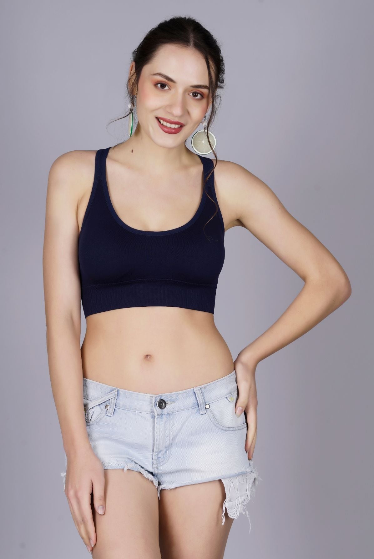 Fabme Women's Navy Blue Padded  Sporta Bra  Bra