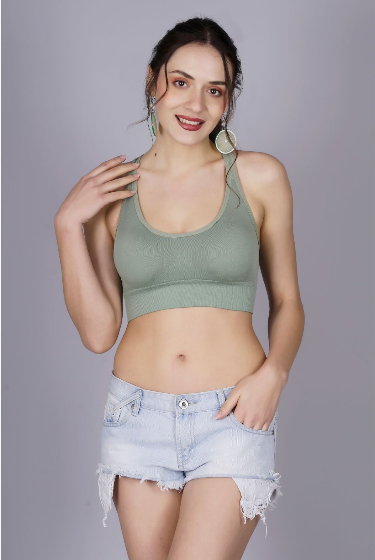 Fabme Women's Green Padded  Sporta Bra  Bra