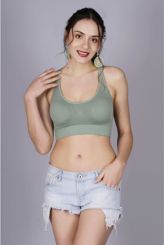 Fabme Women's Green Padded  Sporta Bra  Bra