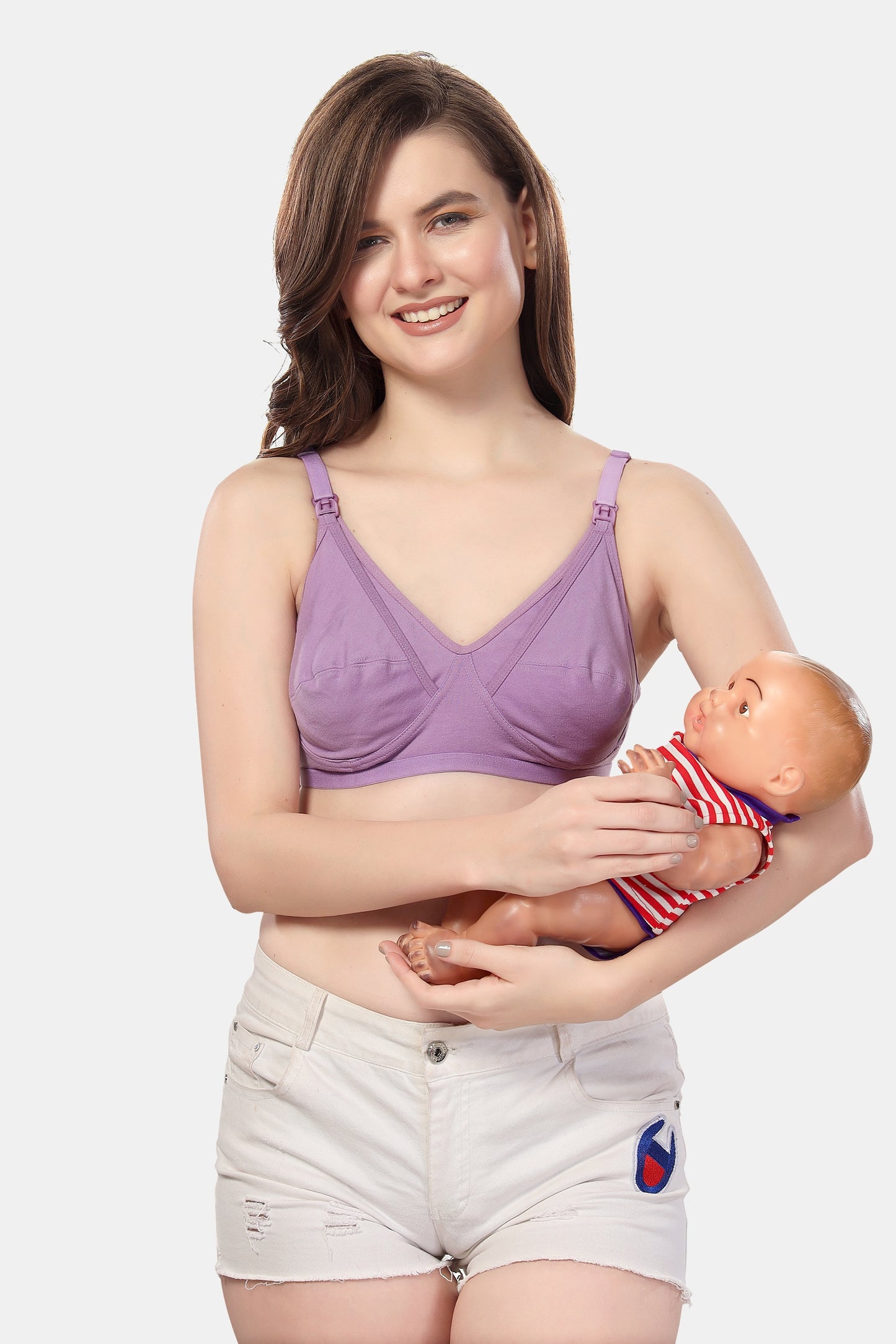 Fabme Women's Lavender Seamed Non-Padded  Non Wired Nursing Bra