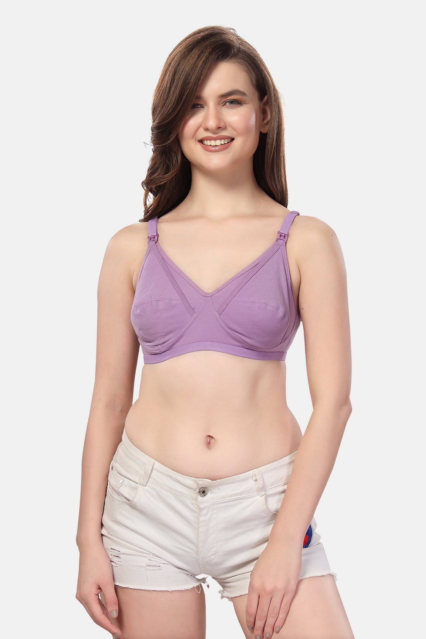 Fabme Women's Lavender Seamed Non-Padded  Non Wired Nursing Bra