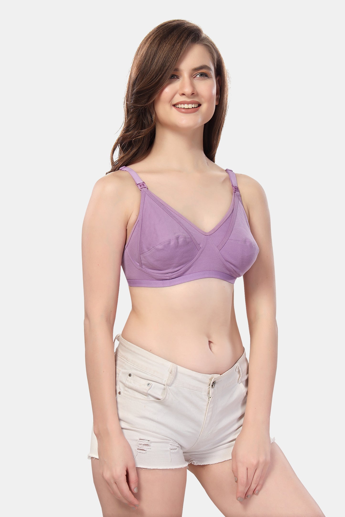 Fabme Women's Lavender Seamed Non-Padded  Non Wired Nursing Bra