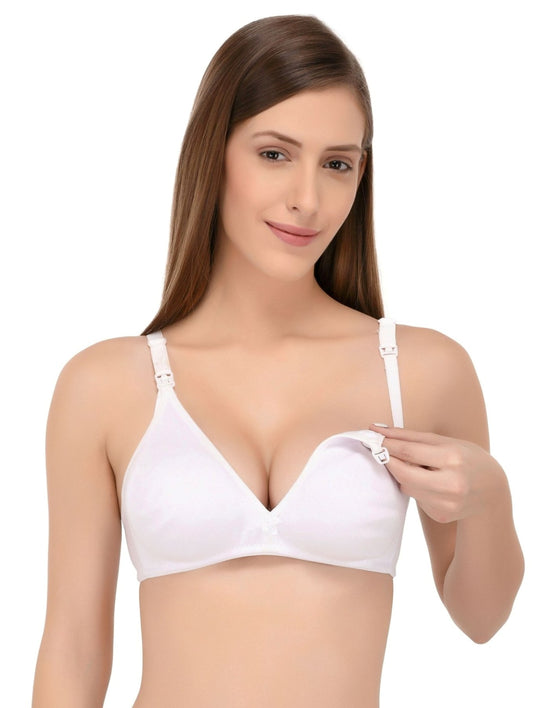 Fabme Women's White Seamless Non-Padded  Non Wired Nursing Bra