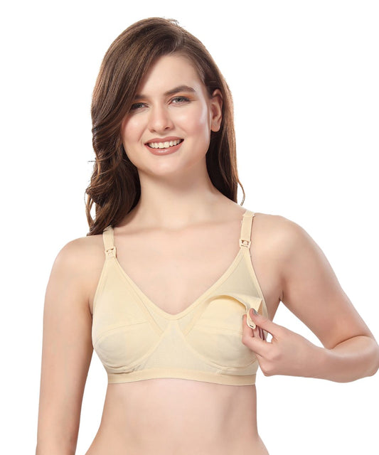 Fabme Women's Skin Seamed Non-Padded  Non Wired Nursing Bra