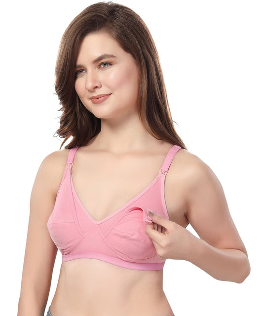 Fabme Women's Pink Seamed Non-Padded  Non Wired Nursing Bra