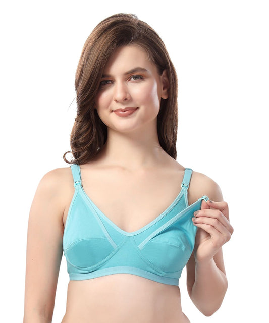 Fabme Women's Sea Green Seamed Non-Padded  Non Wired Nursing Bra