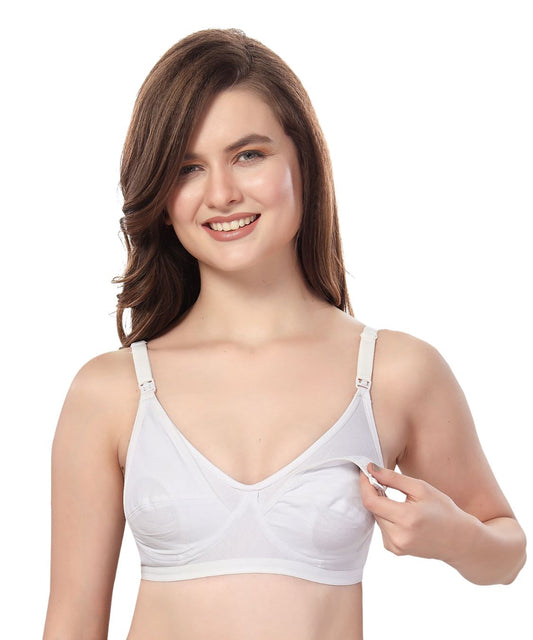 Fabme Women's White Seamed Non-Padded  Non Wired Nursing Bra