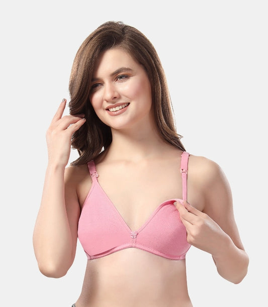 Fabme Women's Pink Seamless Non-Padded  Non Wired Nursing Bra