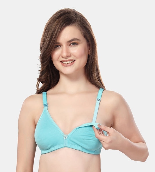 Fabme Women's Sea Green Seamless Non-Padded  Non Wired Nursing Bra