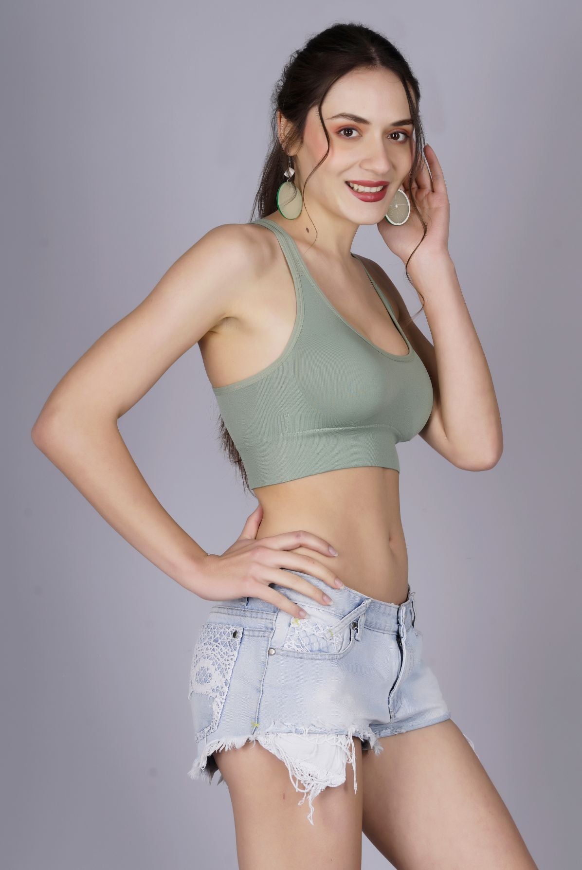 Fabme Women's Green Padded  Sporta Bra  Bra