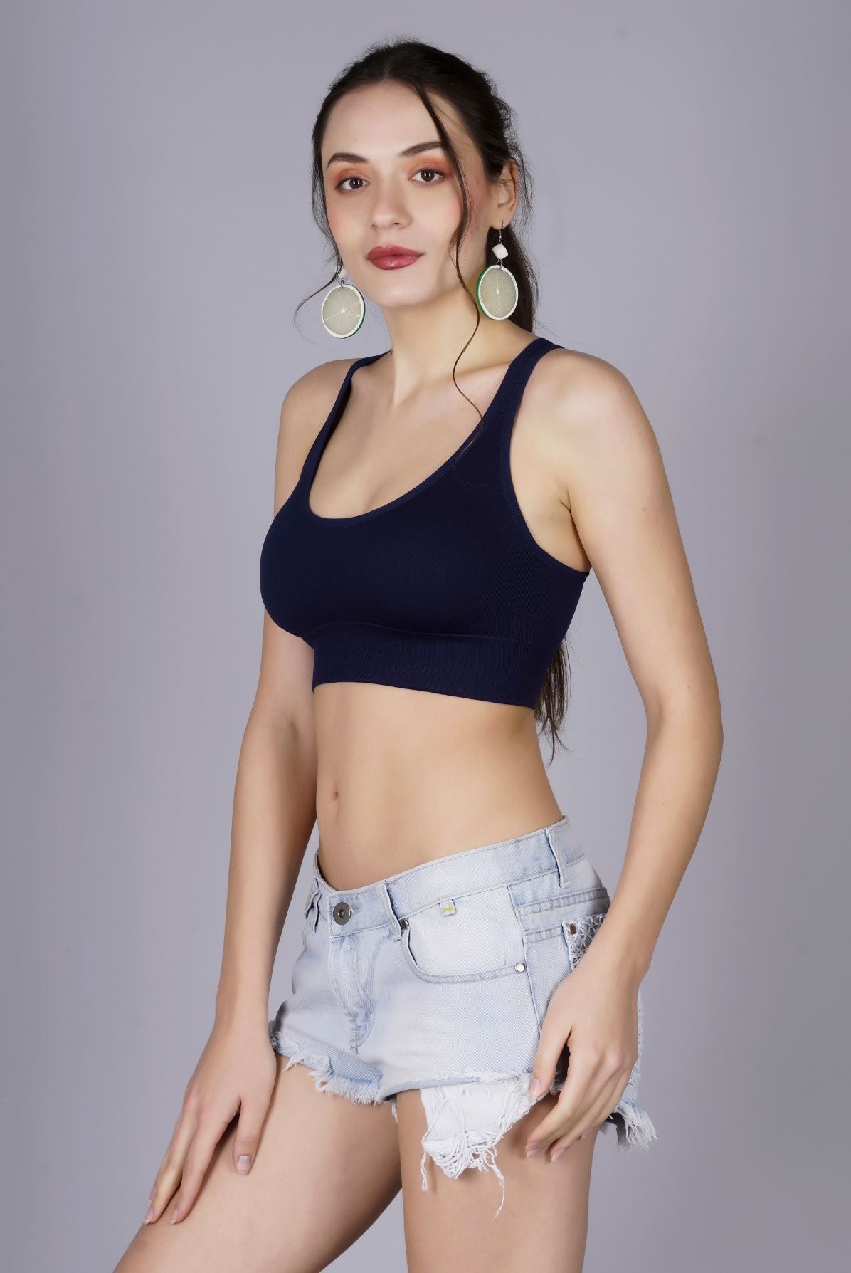 Fabme Women's Navy Blue Padded  Sporta Bra  Bra